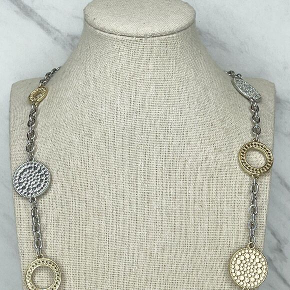 Chicos Mixed Metal Hammered Disc Chain Layering Necklace 42" ✨ - Picture 3 of 6